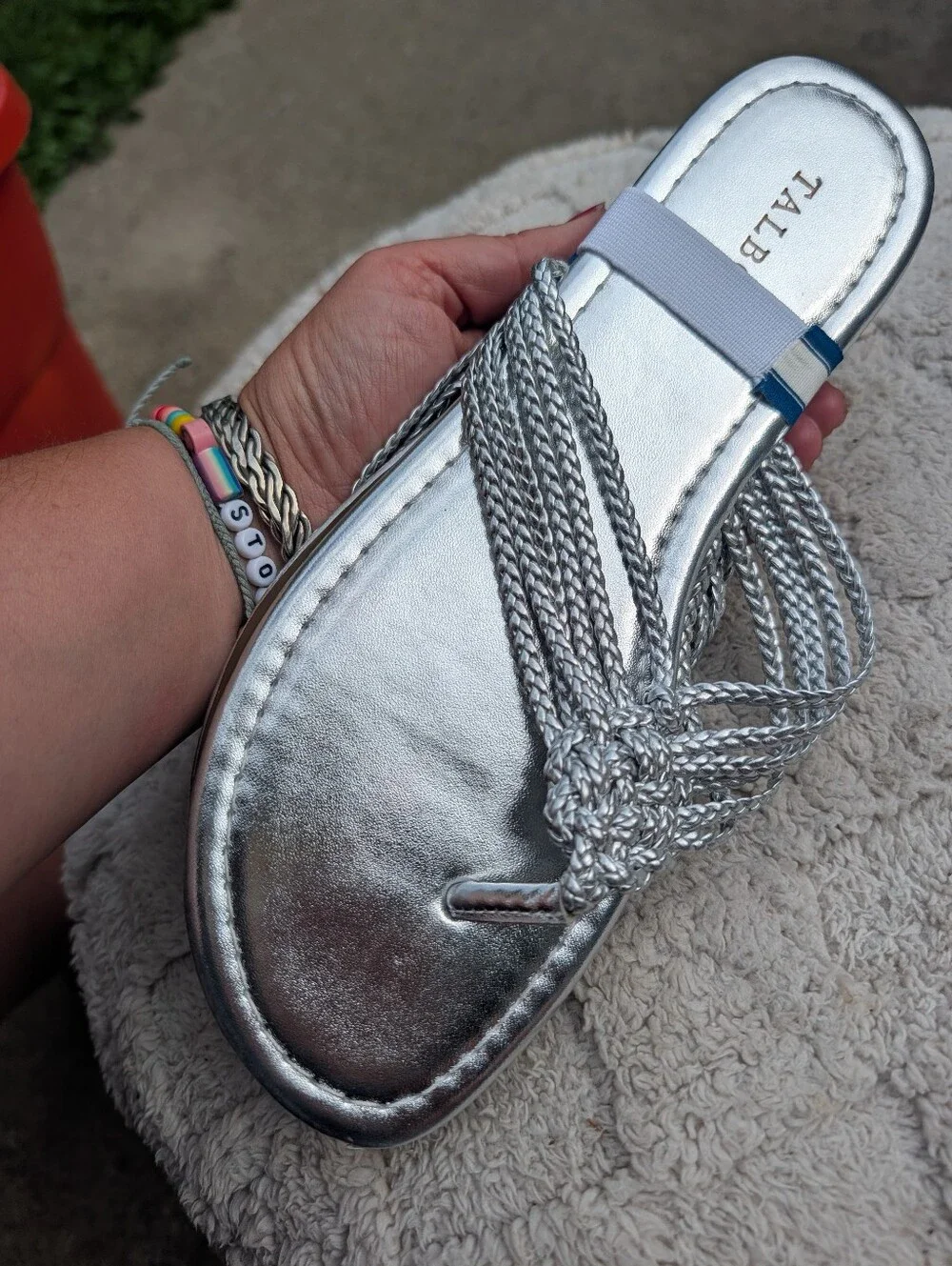 Talbots Metallic Silver Braided Toe-Post Sandals NWT Size 8